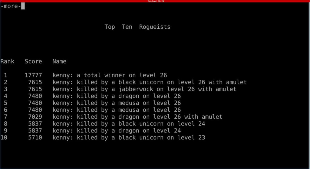 BSD Rogue Debian Buster with HighScore for singel user
